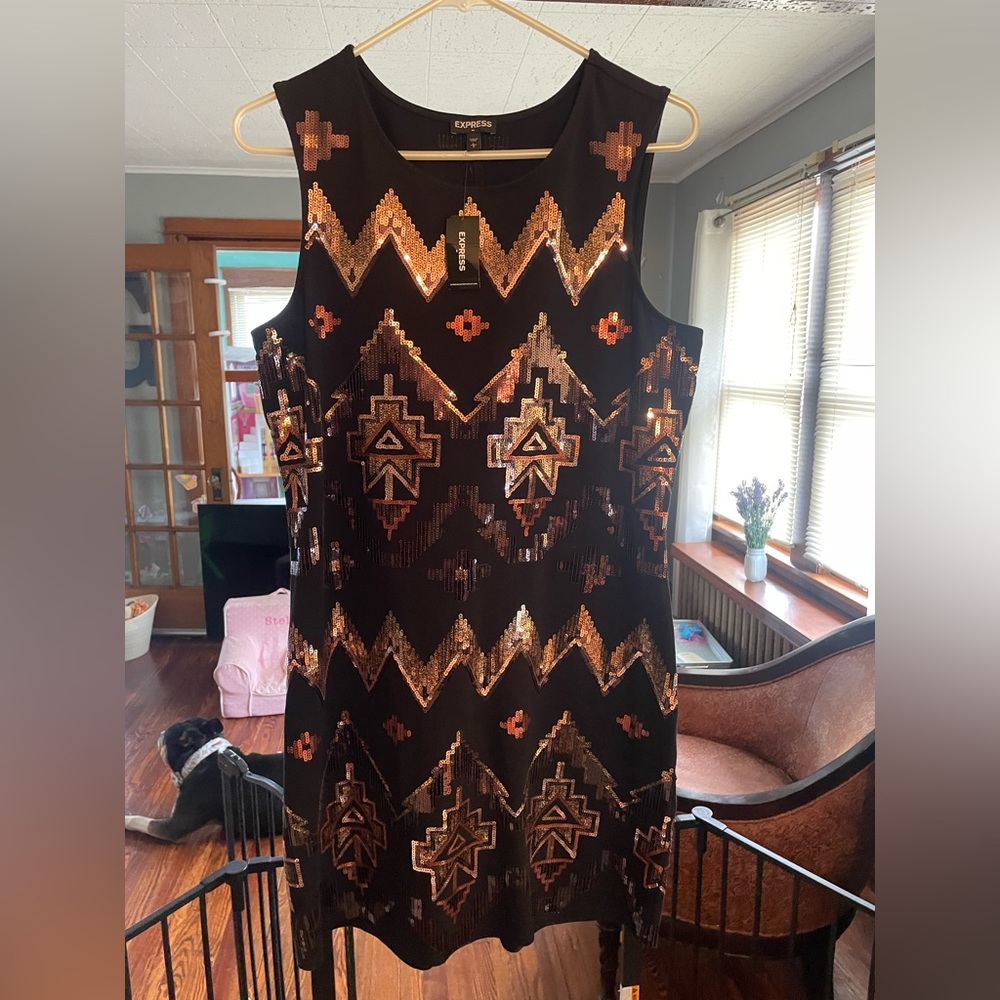 NWT L Black and Gold Express Mini body con dress